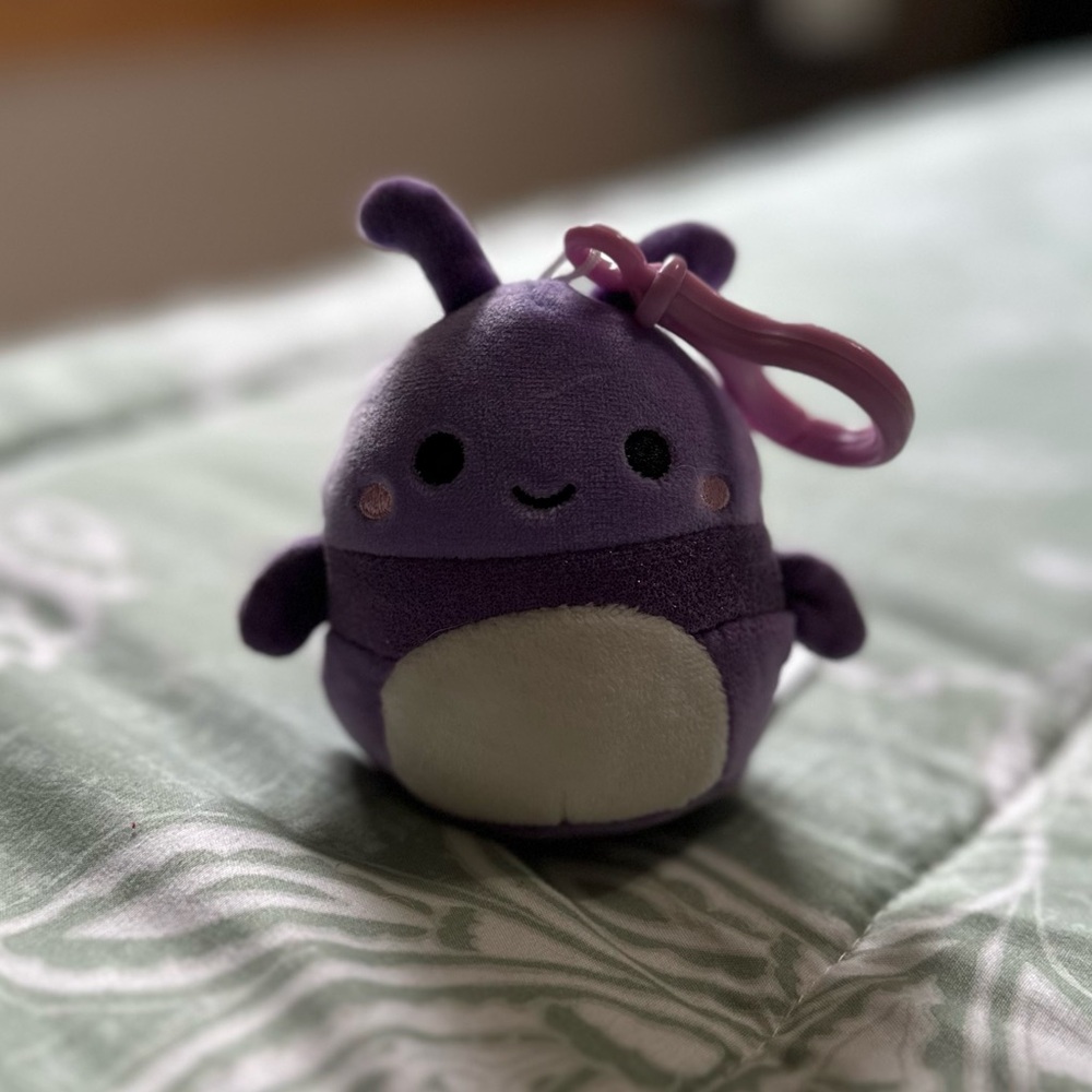 Squishmallow keychain purple bug